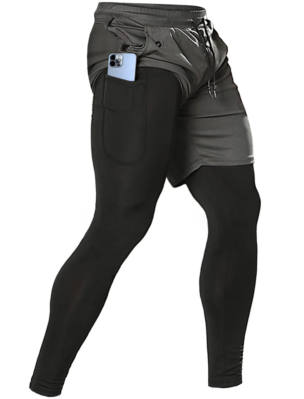 Men's 2-in-1 Running Pants – Gym Workout Compression Training Tights