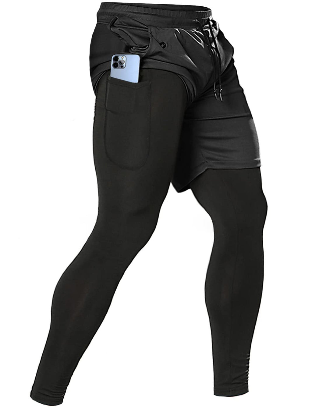 Men's 2-in-1 Running Pants – Gym Workout Compression Training Tights