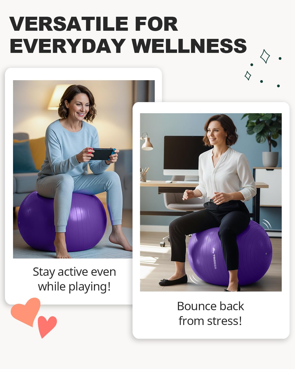 Exercise Ball for Yoga, Pilates & Core – Anti-Burst Stability Ball with Quick Pump