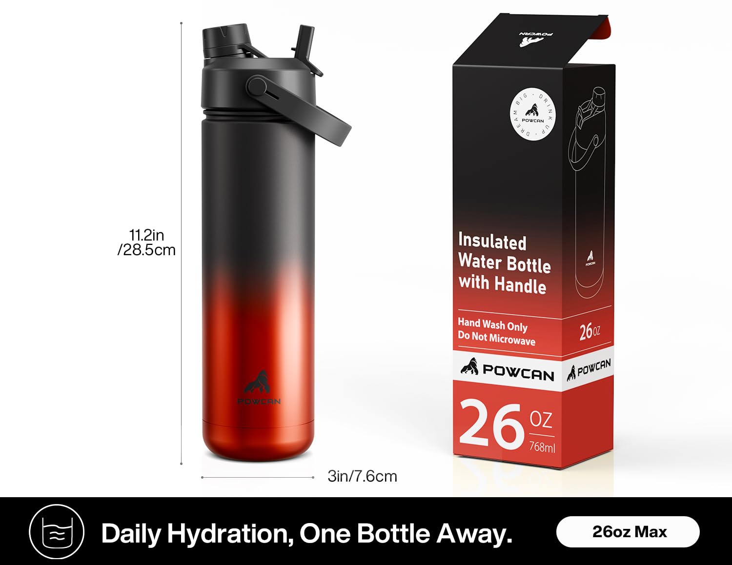 40 oz Insulated Water Bottle – 2-in-1 Straw & Spout Lid, Keeps Cold 24 Hours