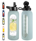 40 oz Glass Water Bottle with Straw & Time Marker – Motivational Bottle with Sleeve