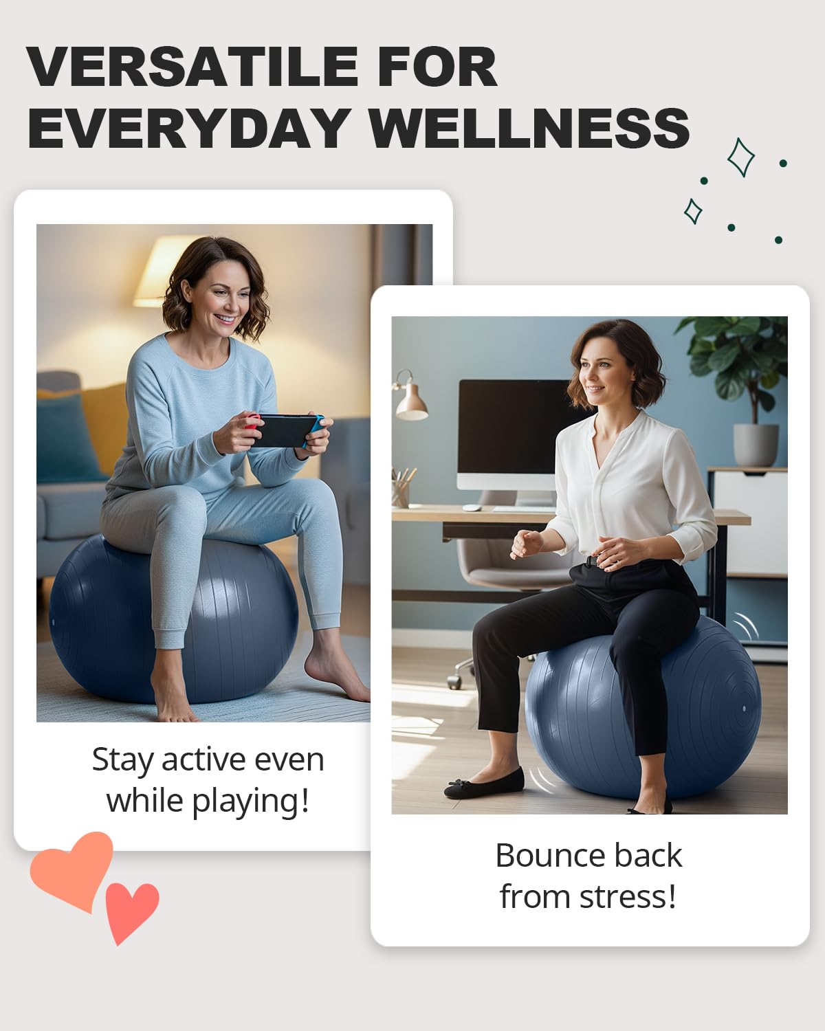 Exercise Ball for Yoga, Pilates & Core – Anti-Burst Stability Ball with Quick Pump