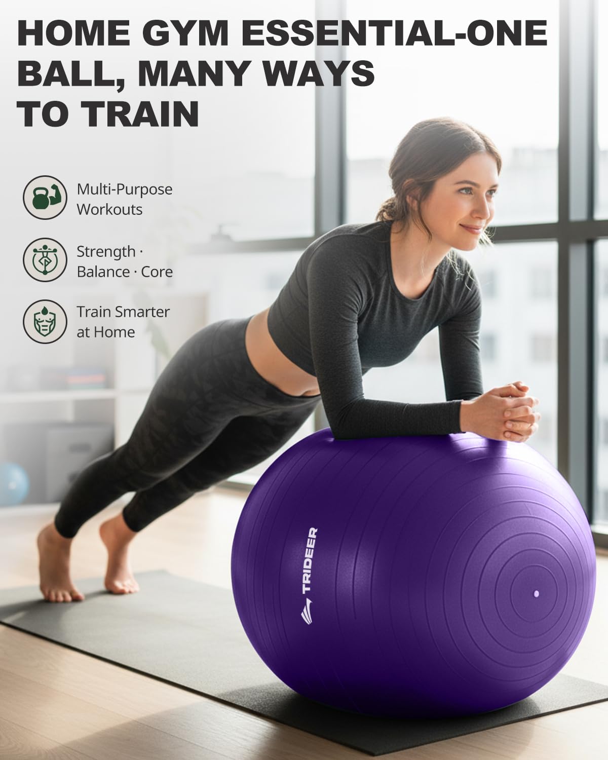 Exercise Ball for Yoga, Pilates & Core – Anti-Burst Stability Ball with Quick Pump