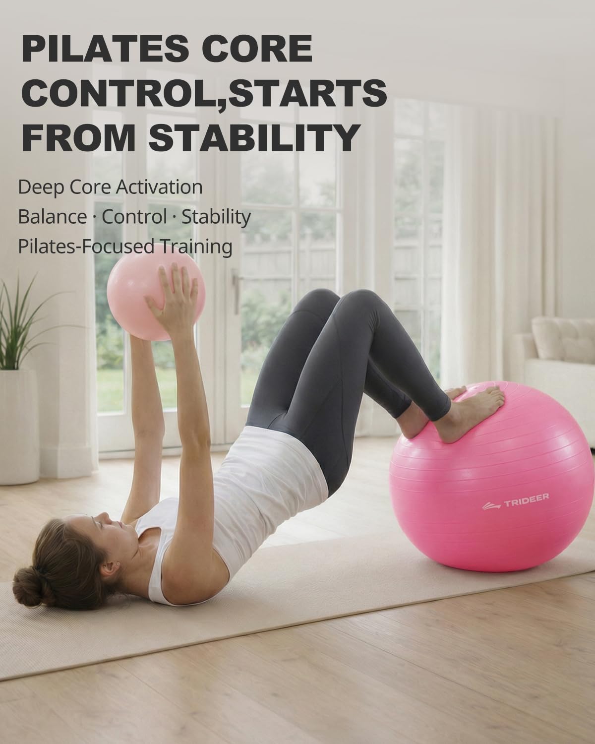 Exercise Ball for Yoga, Pilates & Core – Anti-Burst Stability Ball with Quick Pump