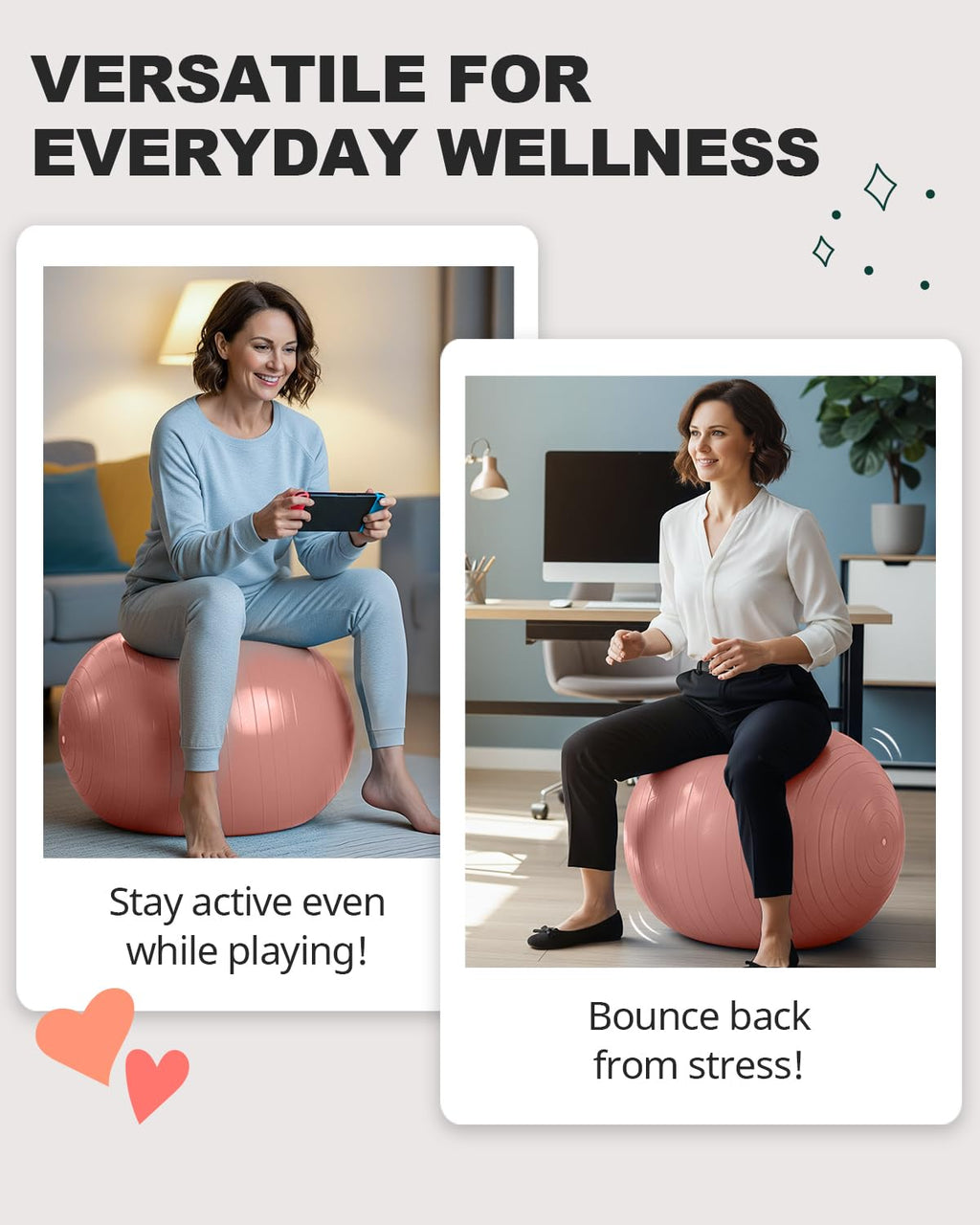 Exercise Ball for Yoga, Pilates & Core – Anti-Burst Stability Ball with Quick Pump