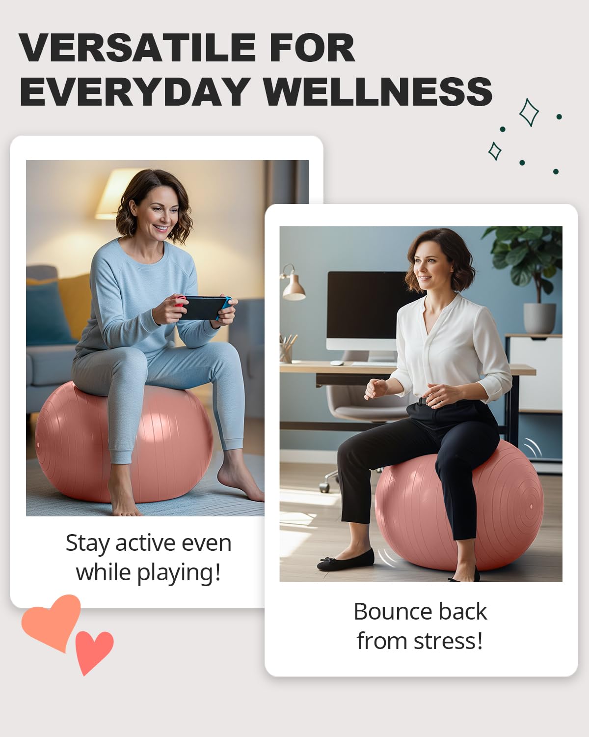 Exercise Ball for Yoga, Pilates & Core – Anti-Burst Stability Ball with Quick Pump