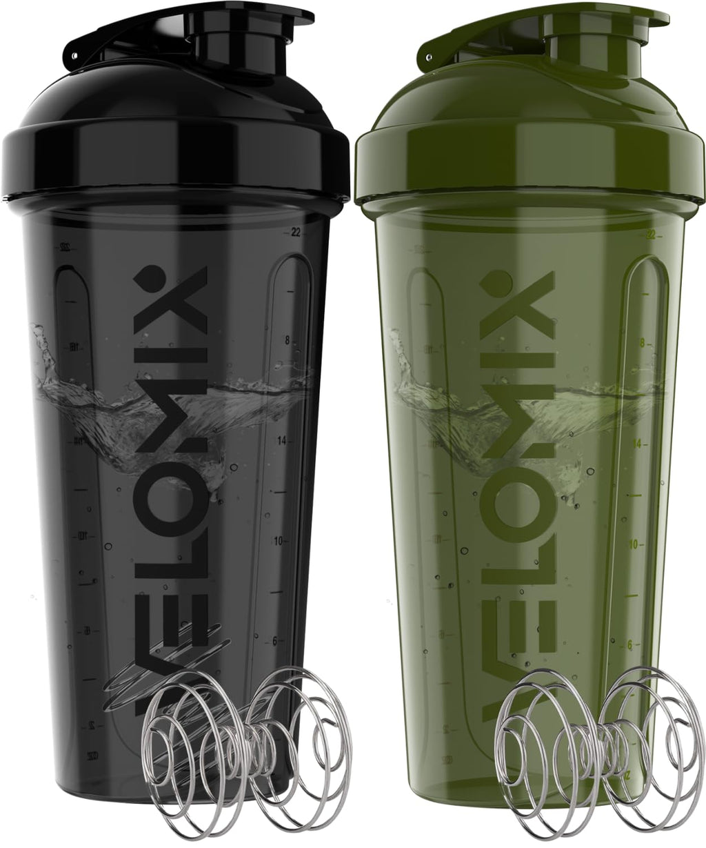 Protein Shaker Bottles 2-Pack – 28 oz Leak-Proof Shaker Cups with Wire Whisks