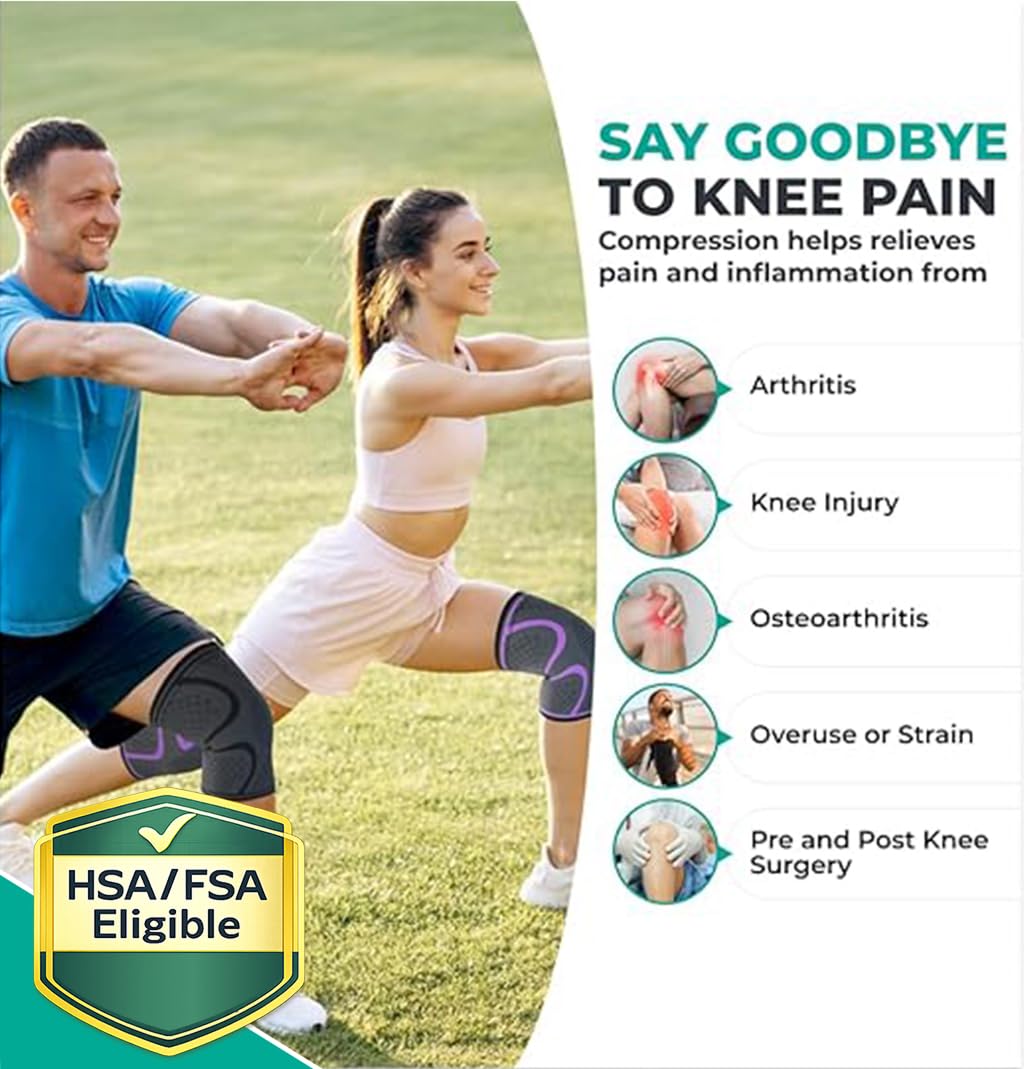Compression Knee Brace (2-Pack) – Support Sleeves for Workouts & Joint Pain Relief