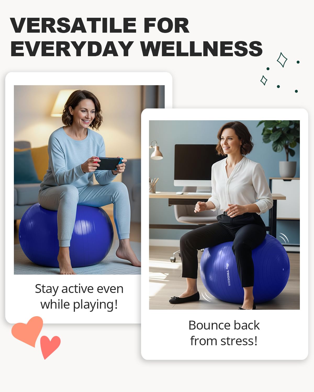 Exercise Ball for Yoga, Pilates & Core – Anti-Burst Stability Ball with Quick Pump