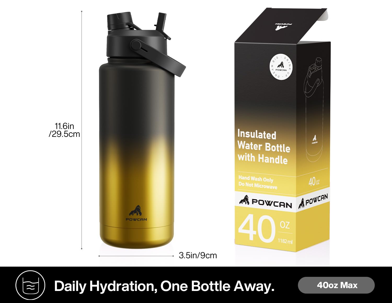 40 oz Insulated Water Bottle – 2-in-1 Straw & Spout Lid, Keeps Cold 24 Hours
