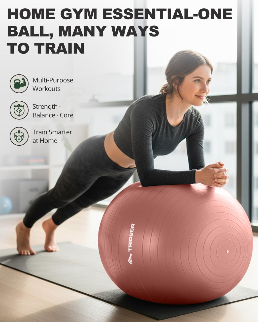 Exercise Ball for Yoga, Pilates & Core – Anti-Burst Stability Ball with Quick Pump