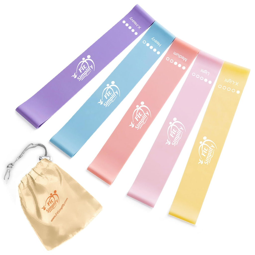 Set of 5 resistance loop exercise bands with carry bag