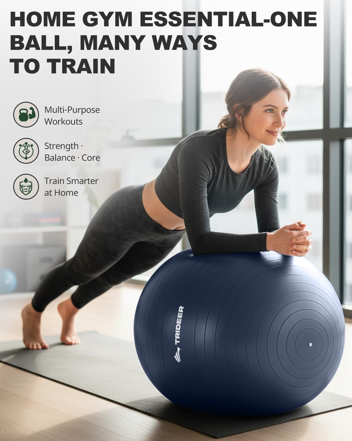 Exercise Ball for Yoga, Pilates & Core – Anti-Burst Stability Ball with Quick Pump