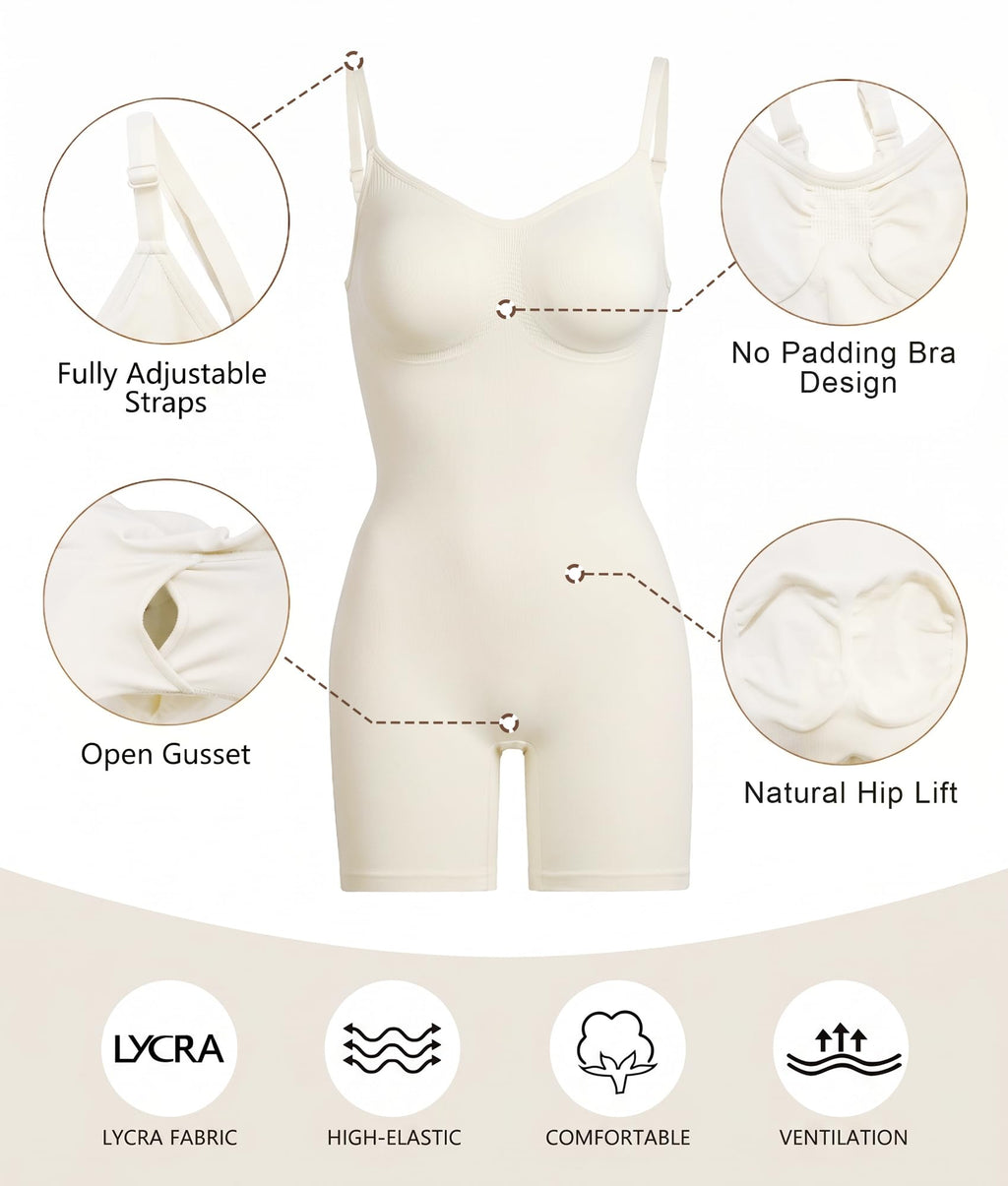 Tummy-Control Bodysuit Shaper – Mid-Thigh Body Shaper Shorts for a Lifted Look