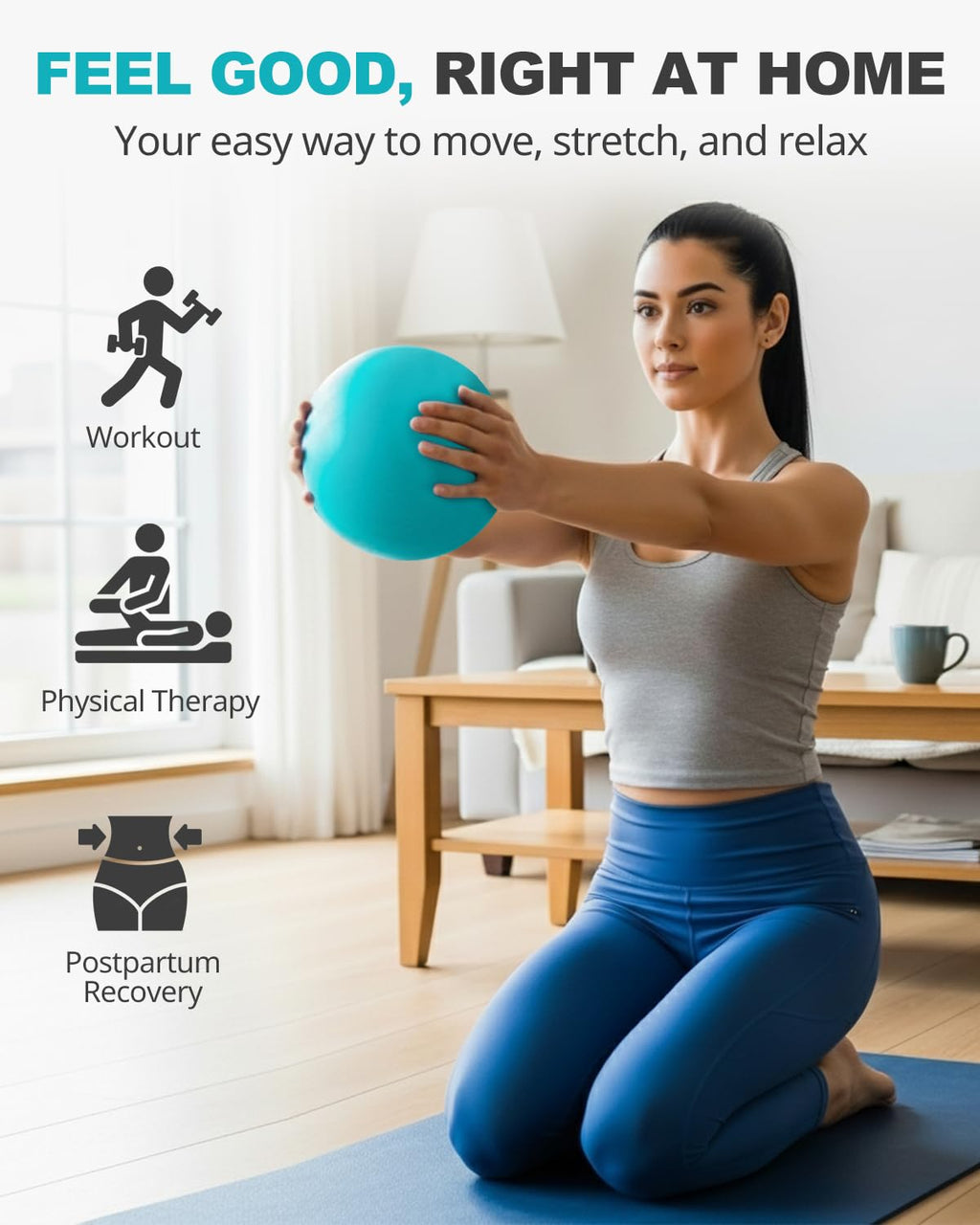 Exercise Ball for Yoga, Pilates & Core – Anti-Burst Stability Ball with Quick Pump