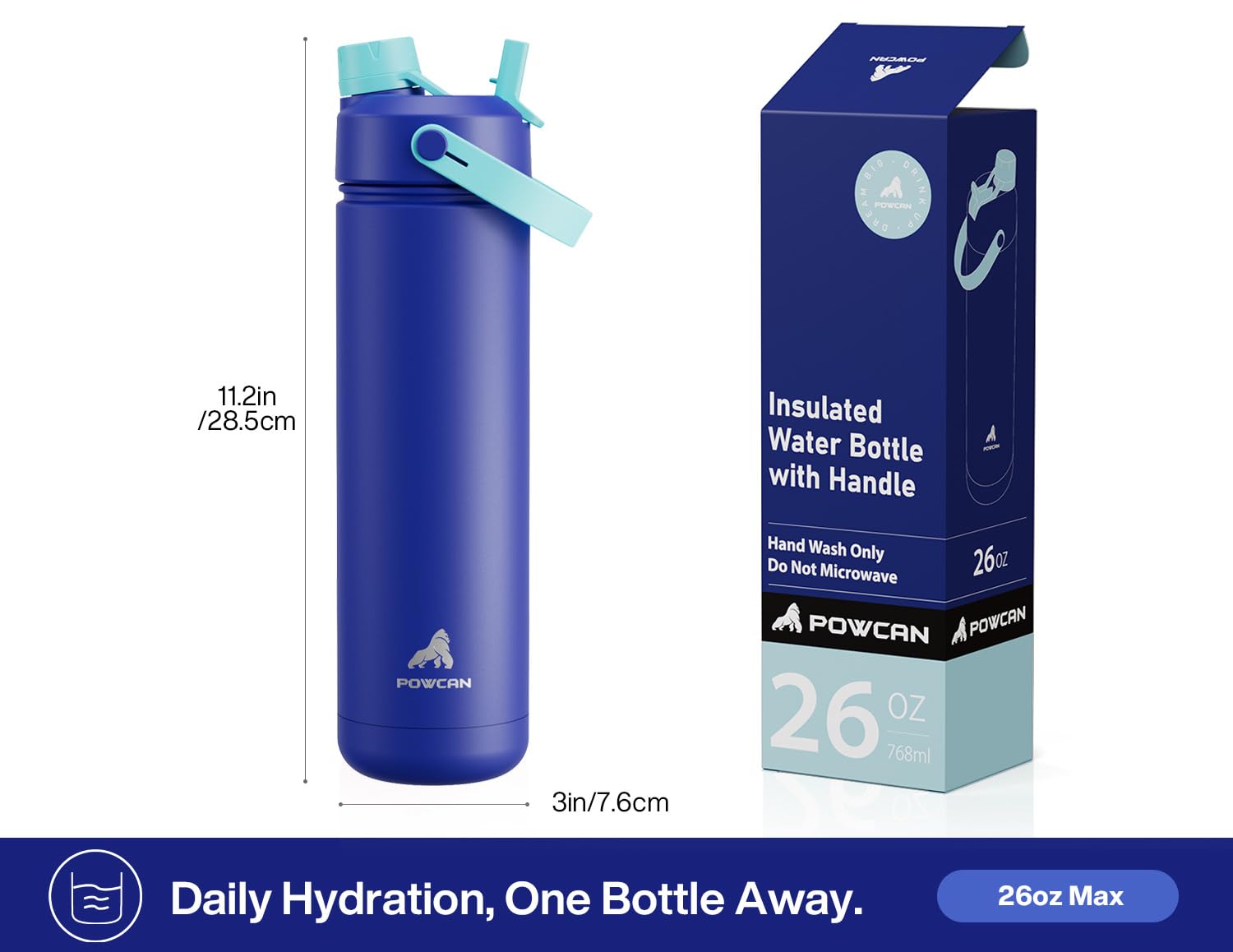 40 oz Insulated Water Bottle – 2-in-1 Straw & Spout Lid, Keeps Cold 24 Hours