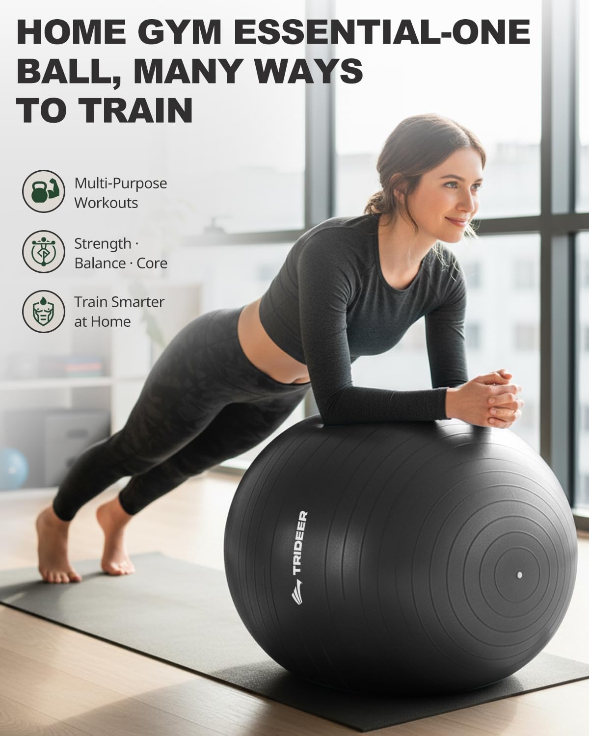 Exercise Ball for Yoga, Pilates & Core – Anti-Burst Stability Ball with Quick Pump