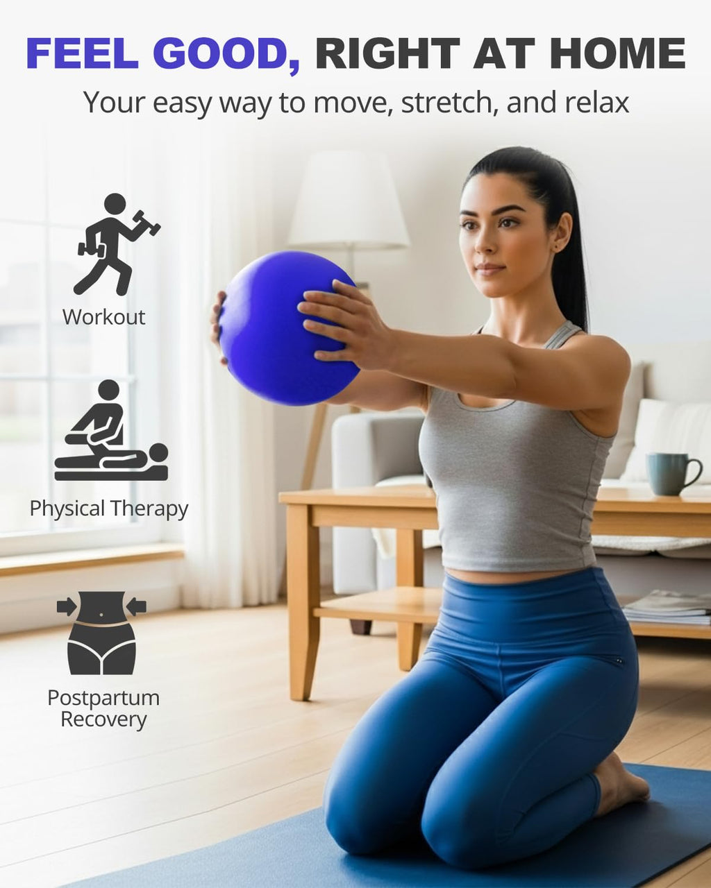 Exercise Ball for Yoga, Pilates & Core – Anti-Burst Stability Ball with Quick Pump