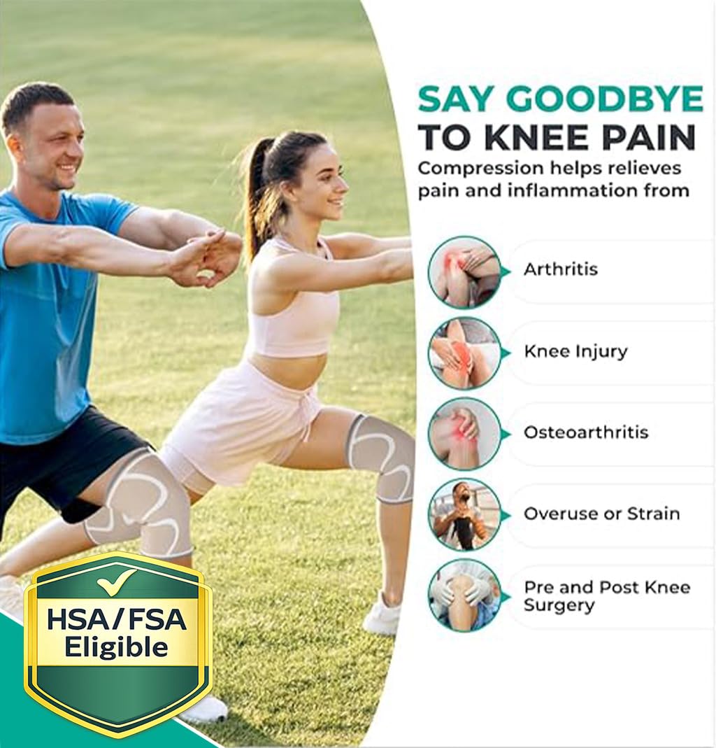 Compression Knee Brace (2-Pack) – Support Sleeves for Workouts & Joint Pain Relief