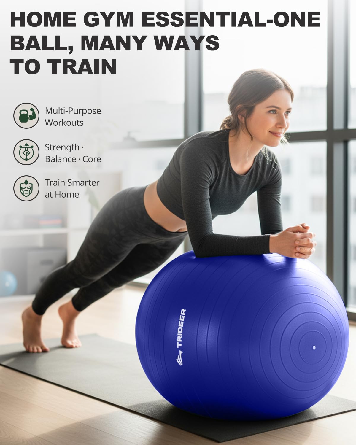 Exercise Ball for Yoga, Pilates & Core – Anti-Burst Stability Ball with Quick Pump