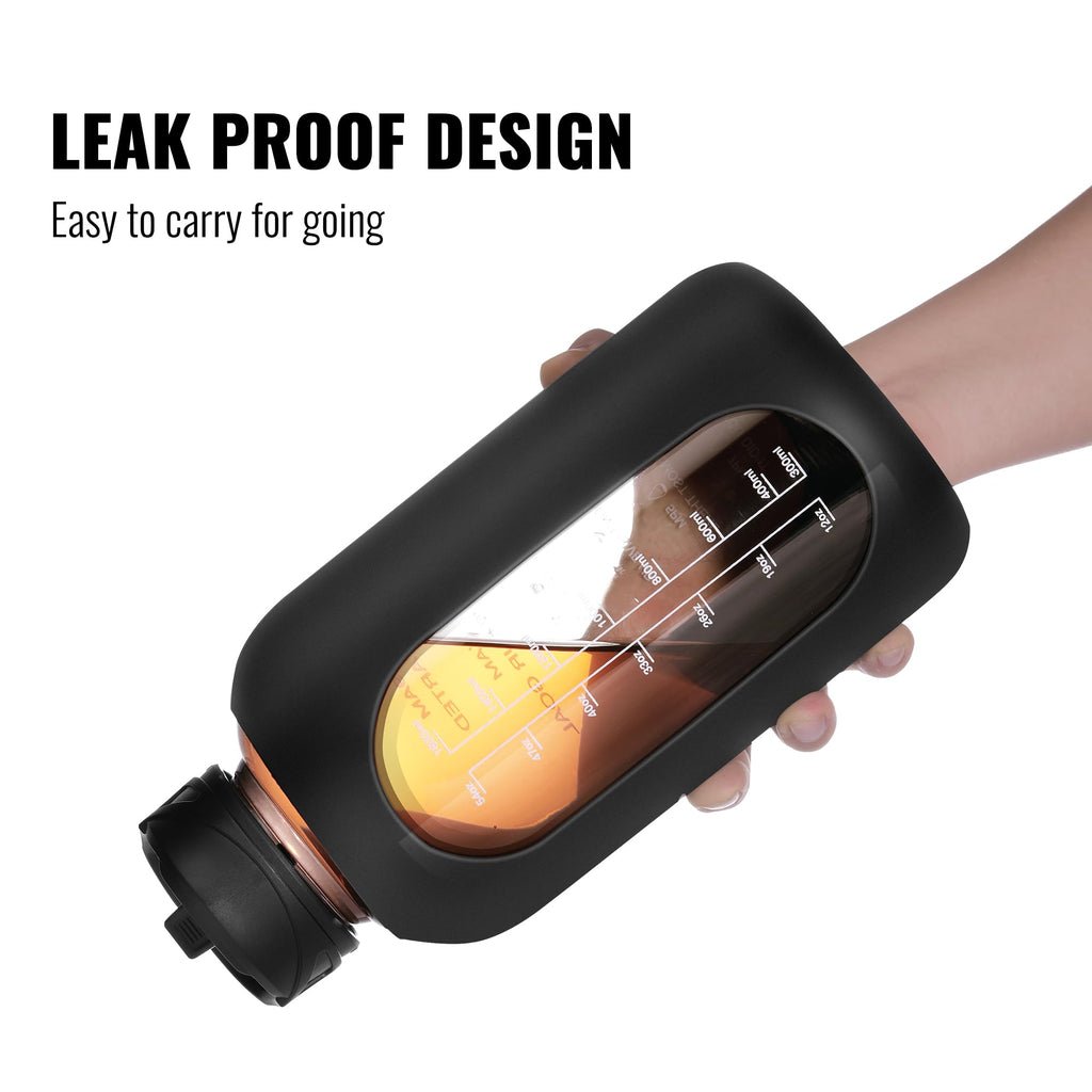 40 oz Glass Water Bottle with Straw & Time Marker – Motivational Bottle with Sleeve