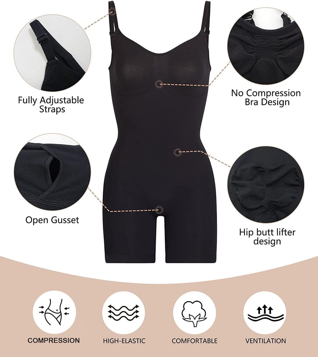 Tummy-Control Bodysuit Shaper – Mid-Thigh Body Shaper Shorts for a Lifted Look