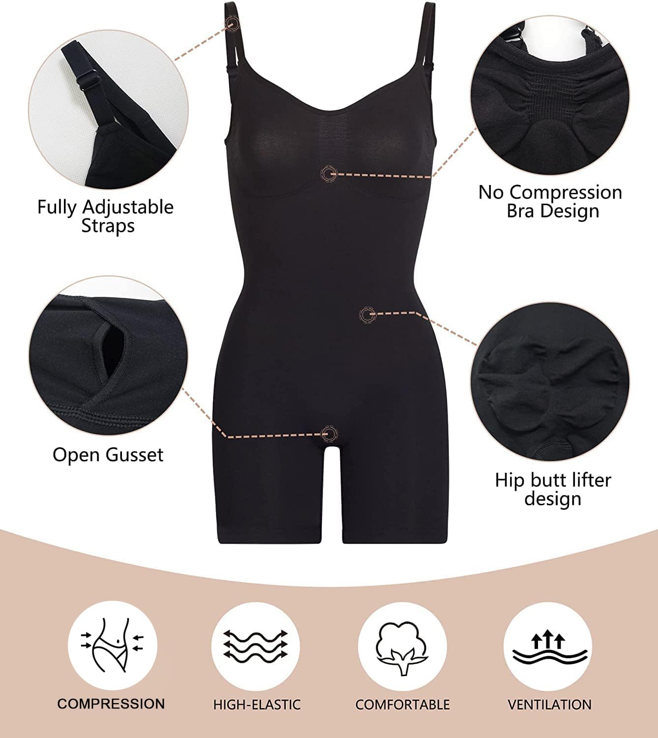 Tummy-Control Bodysuit Shaper – Mid-Thigh Body Shaper Shorts for a Lifted Look