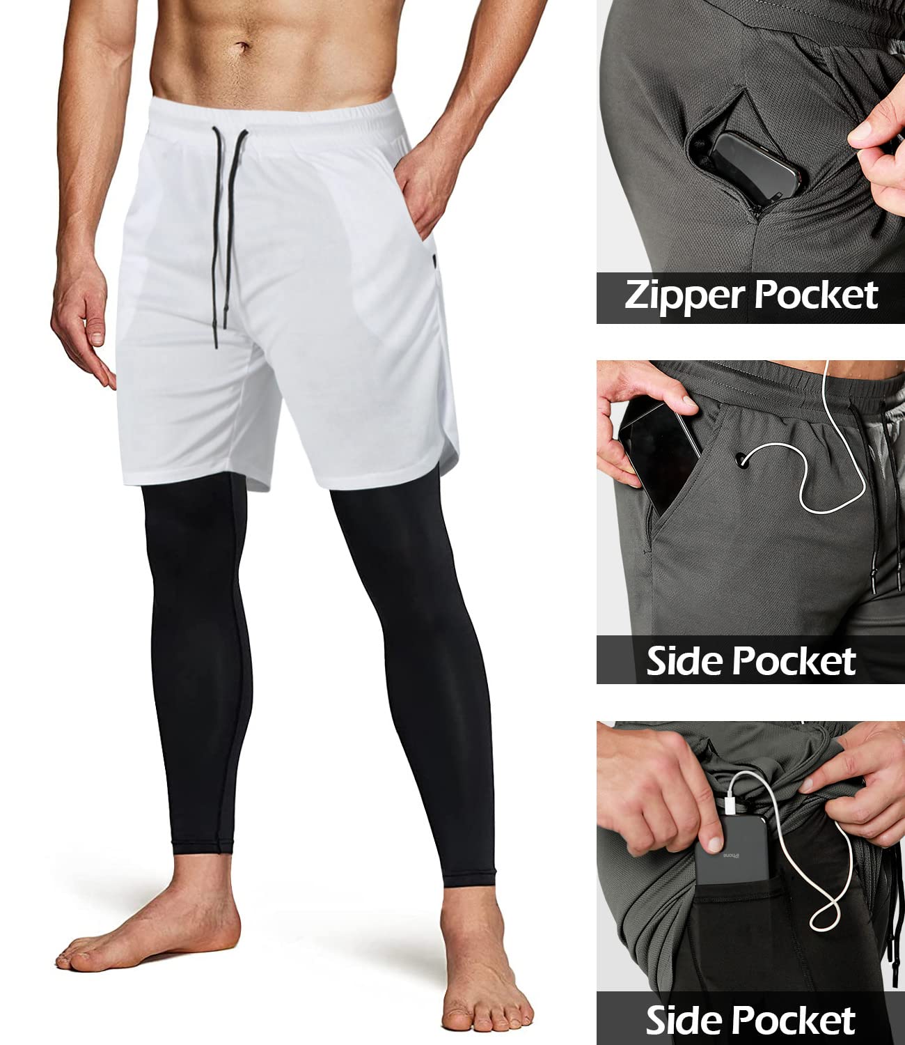 Men's 2-in-1 Running Pants – Gym Workout Compression Training Tights
