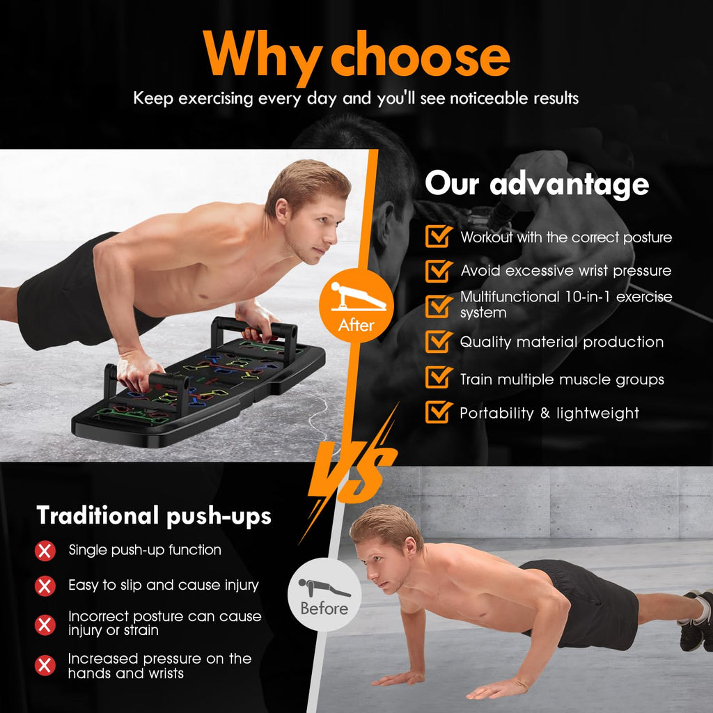 Push Up Board Home Gym Set – Portable Full Body Workout System with Resistance Bands