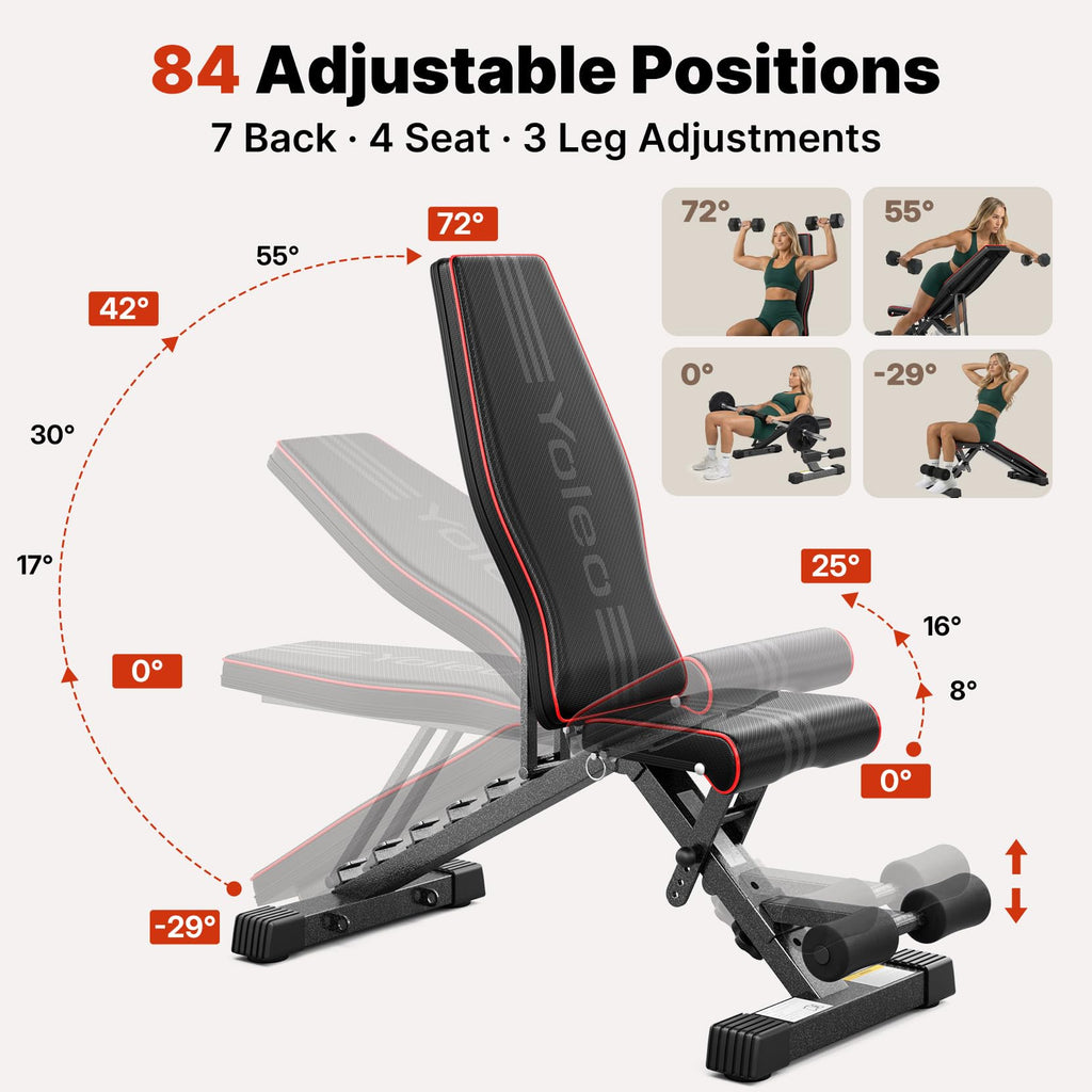Foldable Adjustable Weight Bench – 84 Positions, 827 lb Capacity, 98% Pre-Assembled