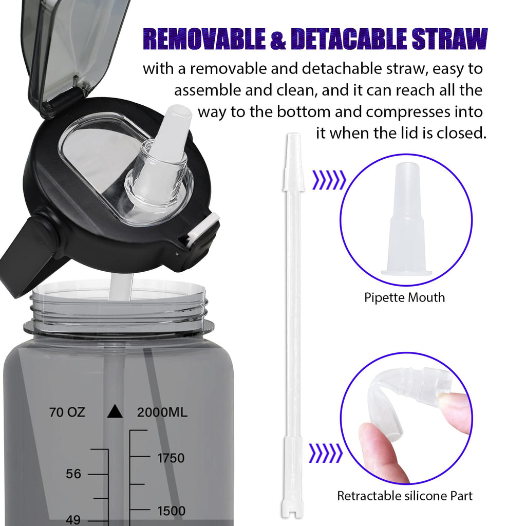 Half Gallon Water Bottle with Sleeve – 64 oz Motivational Bottle with Straw & Time Marker