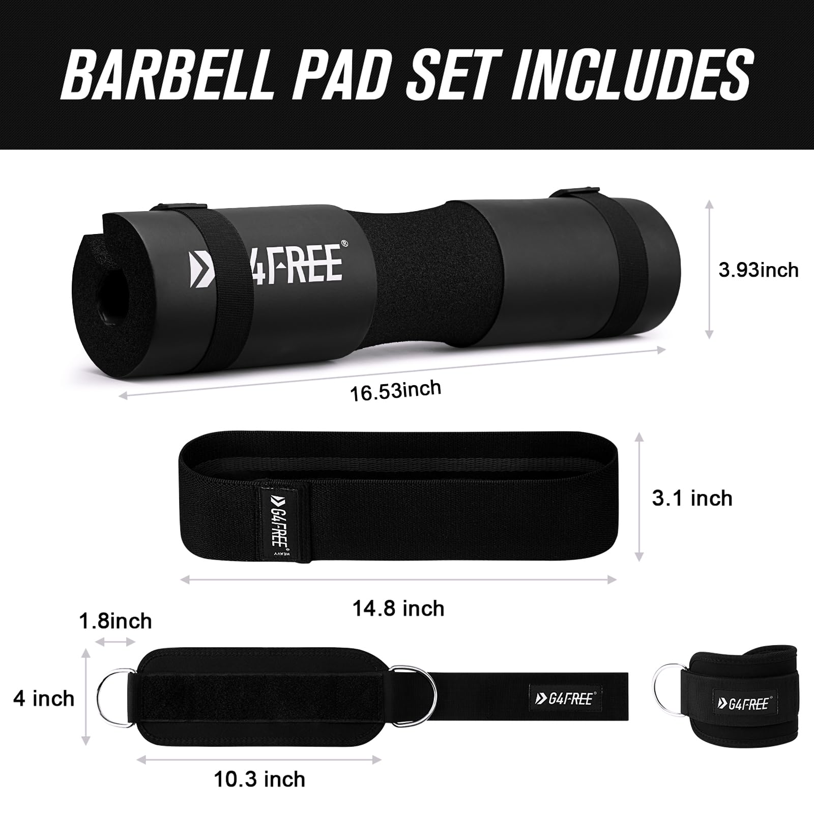 9-Piece Barbell Pad Set – Squat & Hip Thrust Cushion with Resistance Bands & Straps
