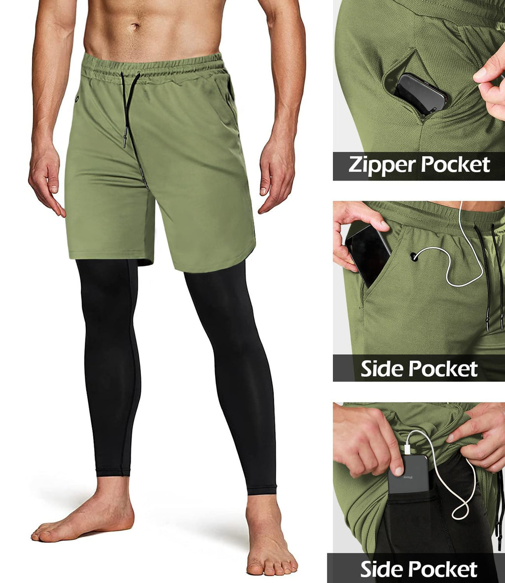 Men's 2-in-1 Running Pants – Gym Workout Compression Training Tights