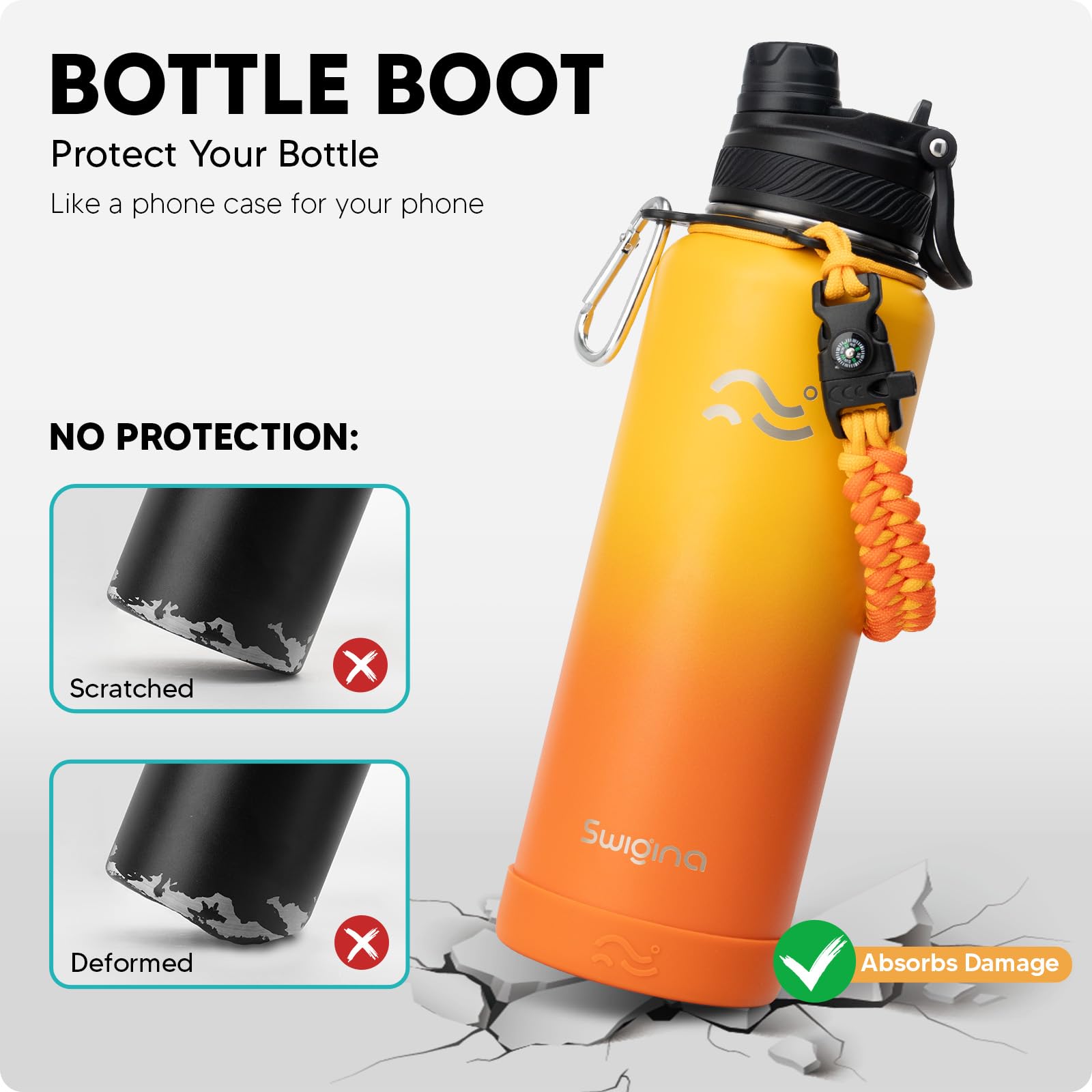 Insulated Water Bottle with Silicone Boot – 24 oz, Cold 36 Hrs / Hot 18 Hrs