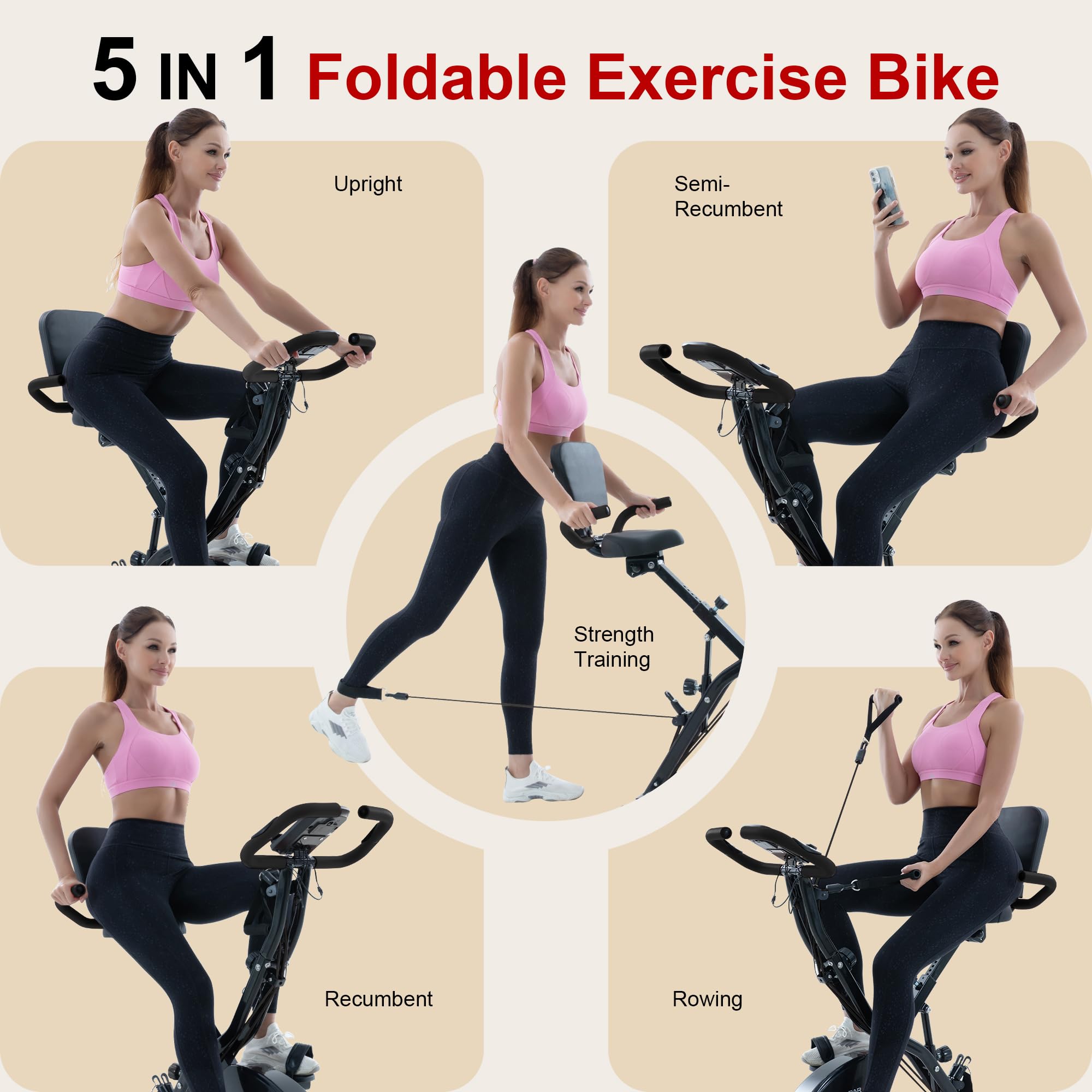 5-in-1 Foldable Exercise Bike – 16-Level Magnetic Indoor Cycling Bike, 350 lb Capacity