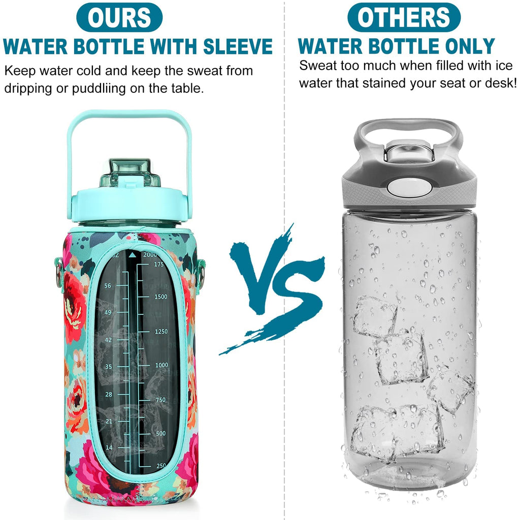 Half Gallon Water Bottle with Sleeve – 64 oz Motivational Bottle with Straw & Time Marker