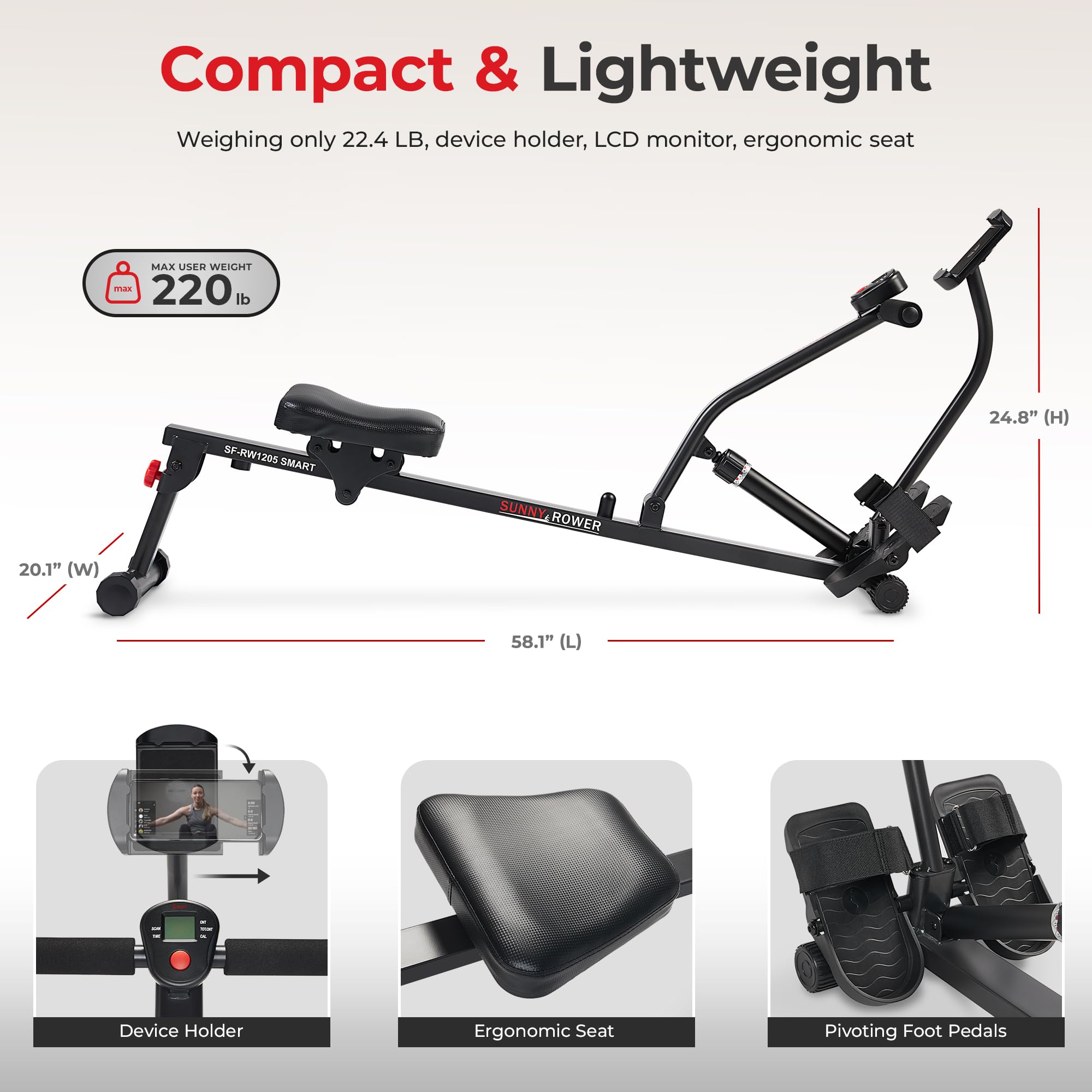 Compact Adjustable Rowing Machine – 12 Resistance Levels, Full-Body Home Workout