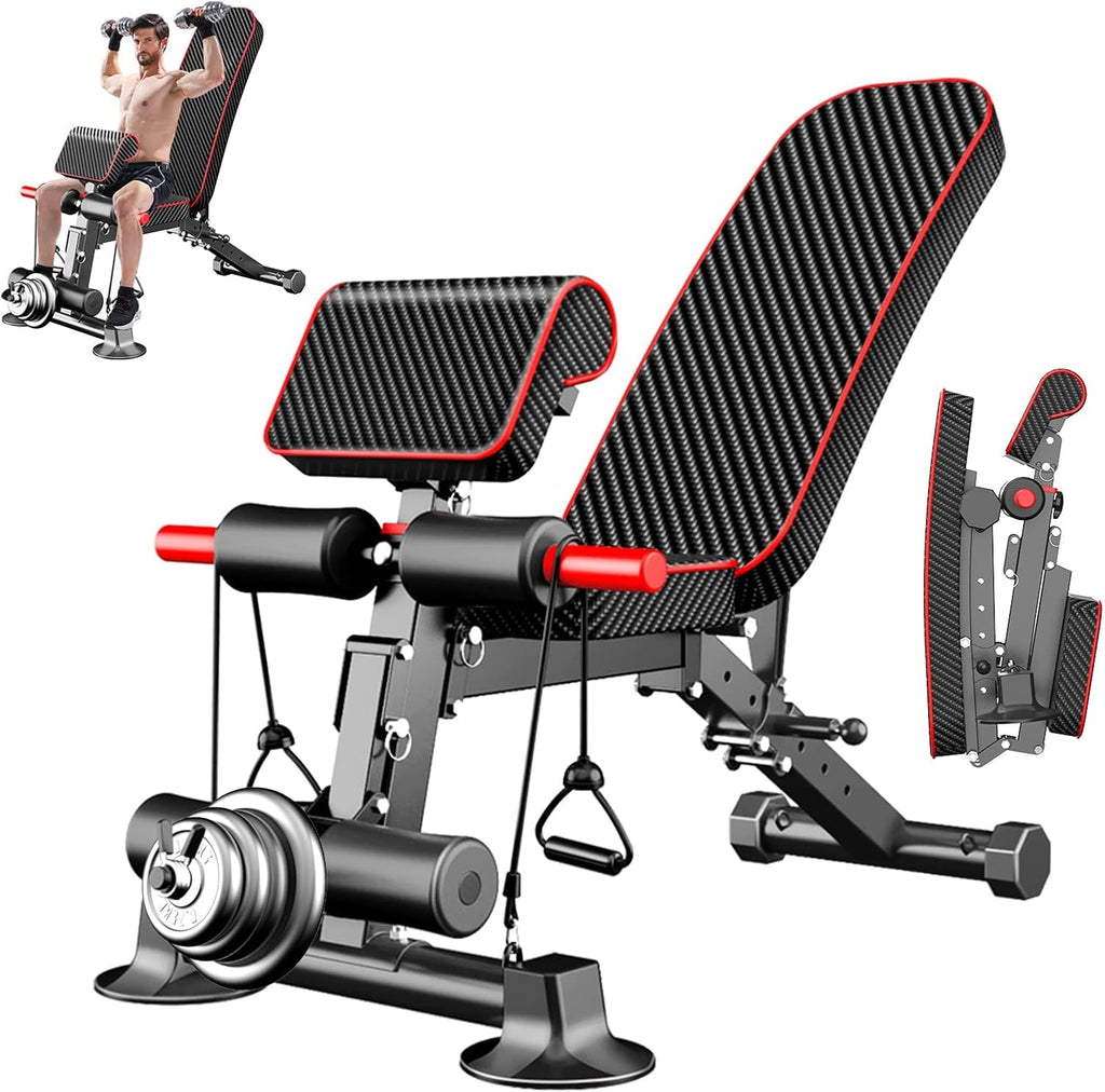 Foldable adjustable utility weight bench for home gym strength training