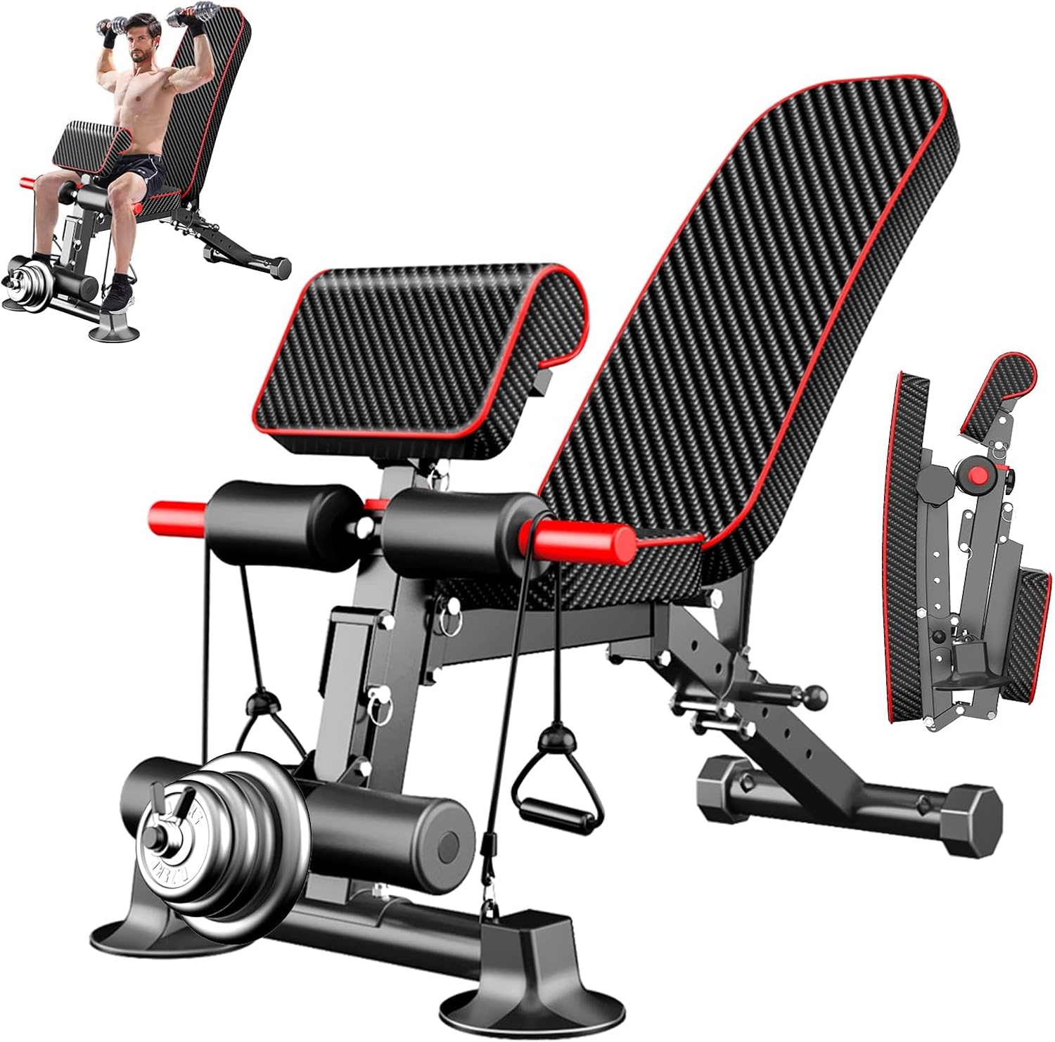 Foldable adjustable utility weight bench for home gym strength training
