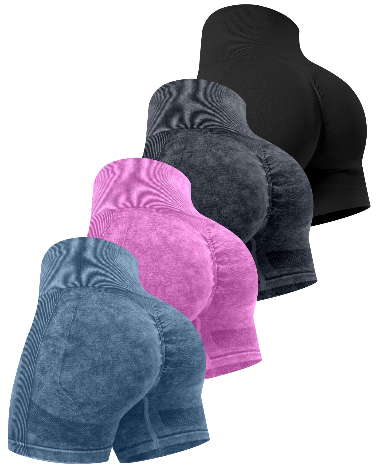 Women's High-Waisted Workout Shorts Set – Butt-Lifting Seamless Gym Shorts (4-Pack)
