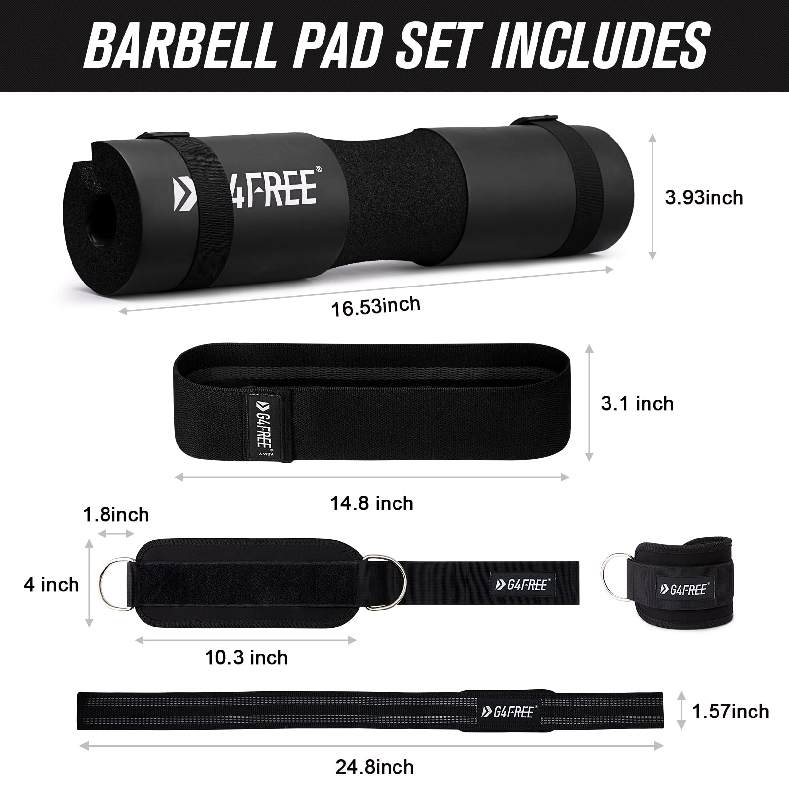 9-Piece Barbell Pad Set – Squat & Hip Thrust Cushion with Resistance Bands & Straps