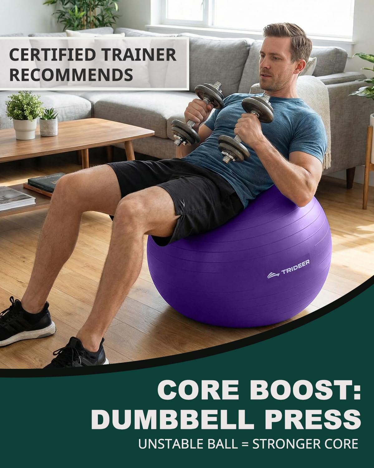 Exercise Ball for Yoga, Pilates & Core – Anti-Burst Stability Ball with Quick Pump