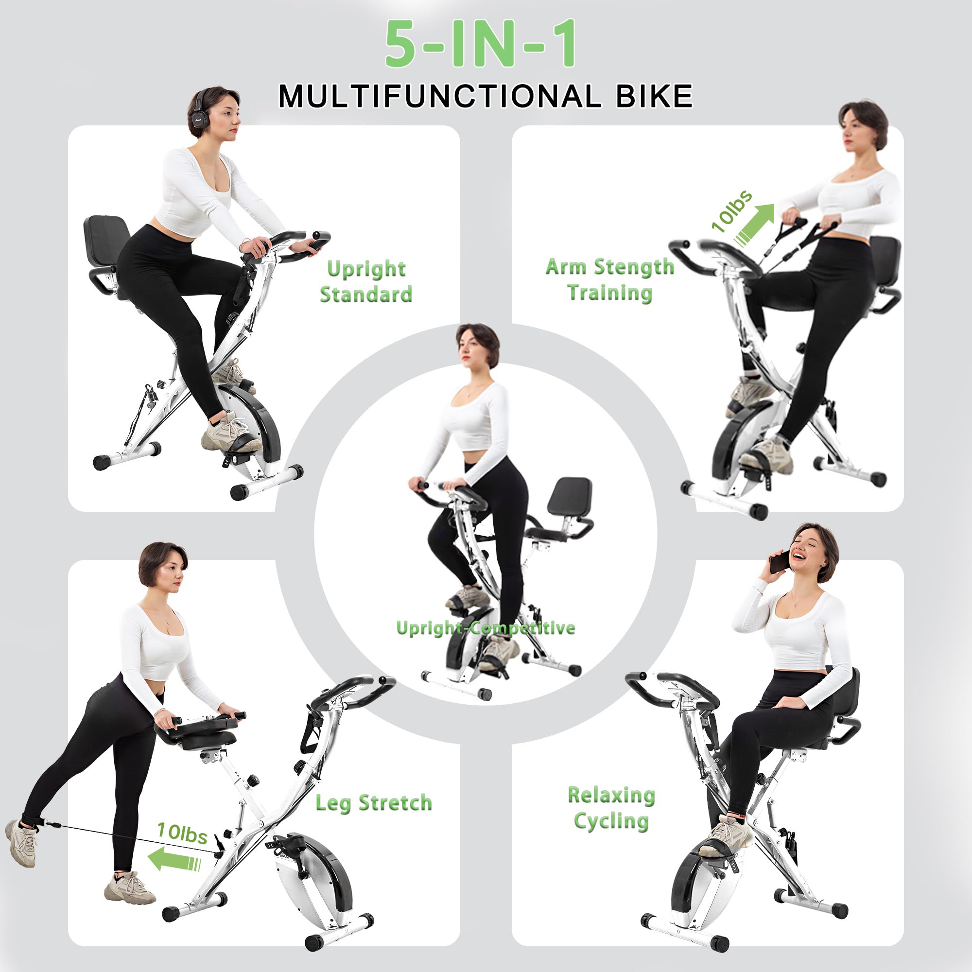 5-in-1 Foldable Exercise Bike – 16-Level Magnetic Indoor Cycling Bike, 350 lb Capacity
