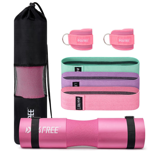 9-piece barbell pad set with resistance bands for squats and hip thrusts