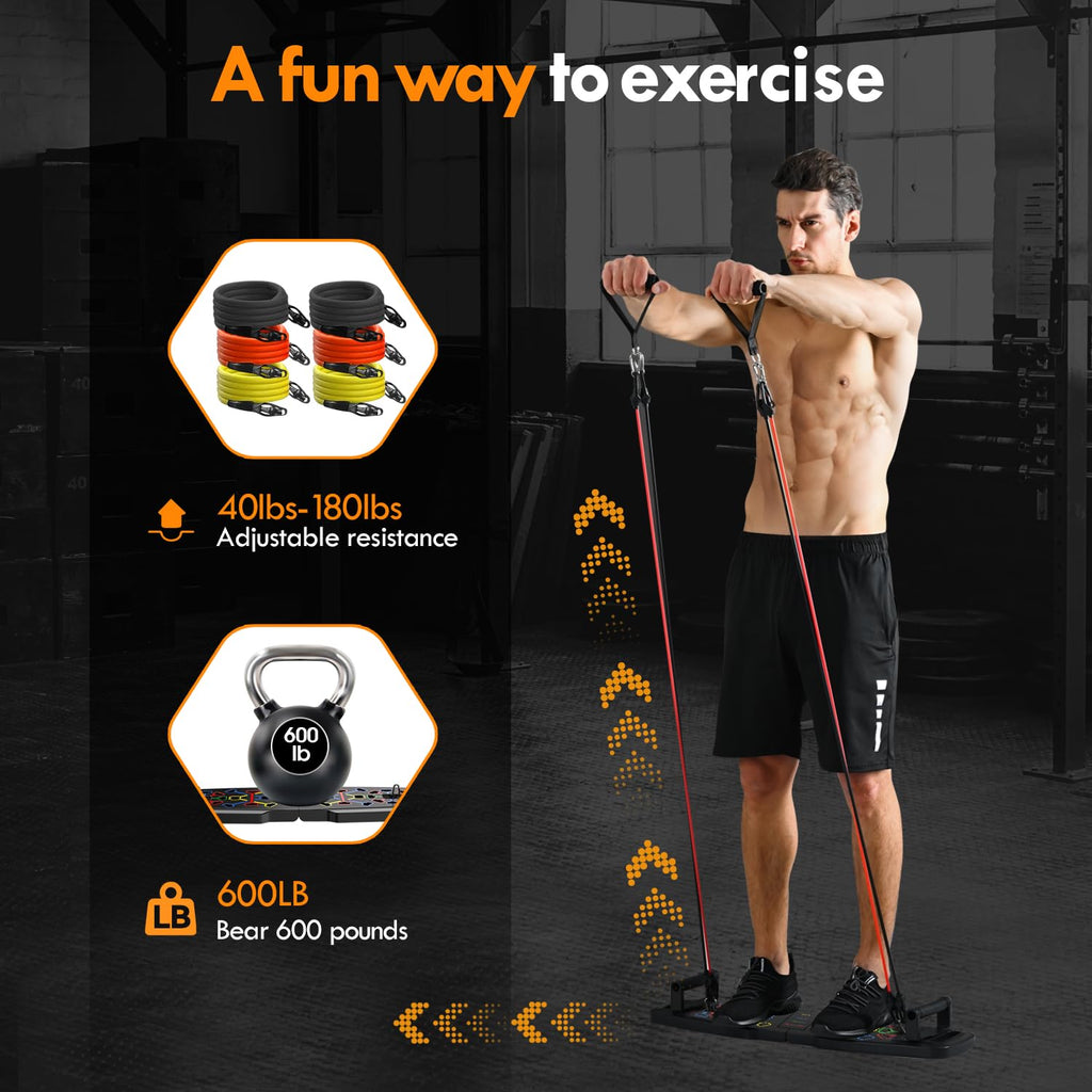 Push Up Board Home Gym Set – Portable Full Body Workout System with Resistance Bands