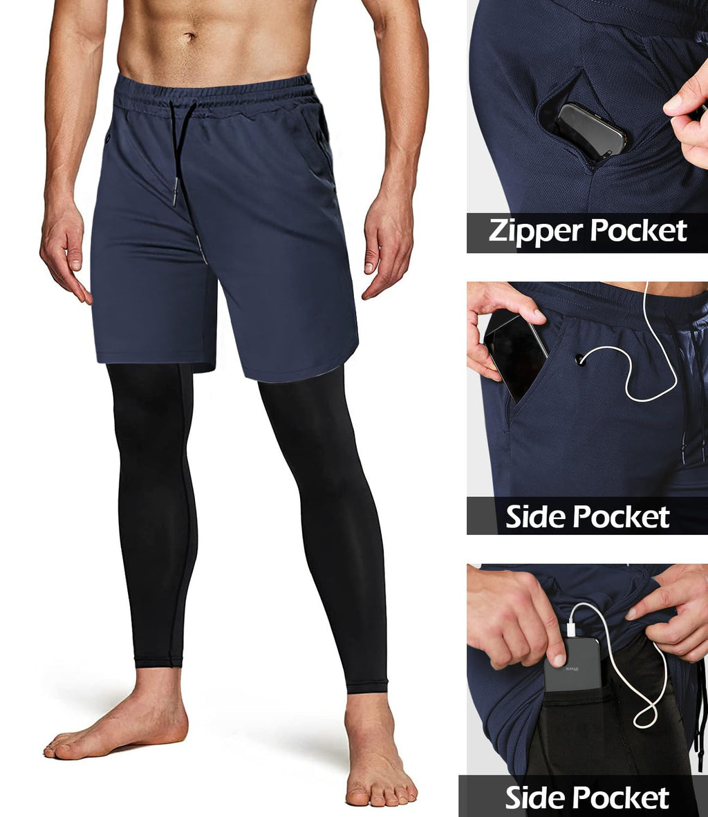 Men's 2-in-1 Running Pants – Gym Workout Compression Training Tights