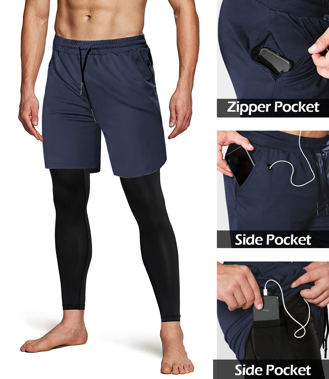 Men's 2-in-1 Running Pants – Gym Workout Compression Training Tights