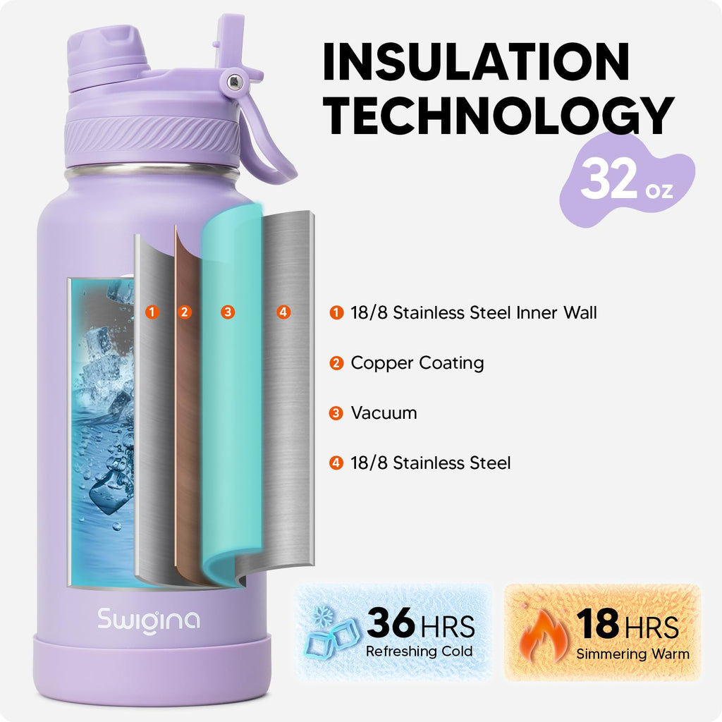 Insulated Water Bottle with Silicone Boot – 24 oz, Cold 36 Hrs / Hot 18 Hrs