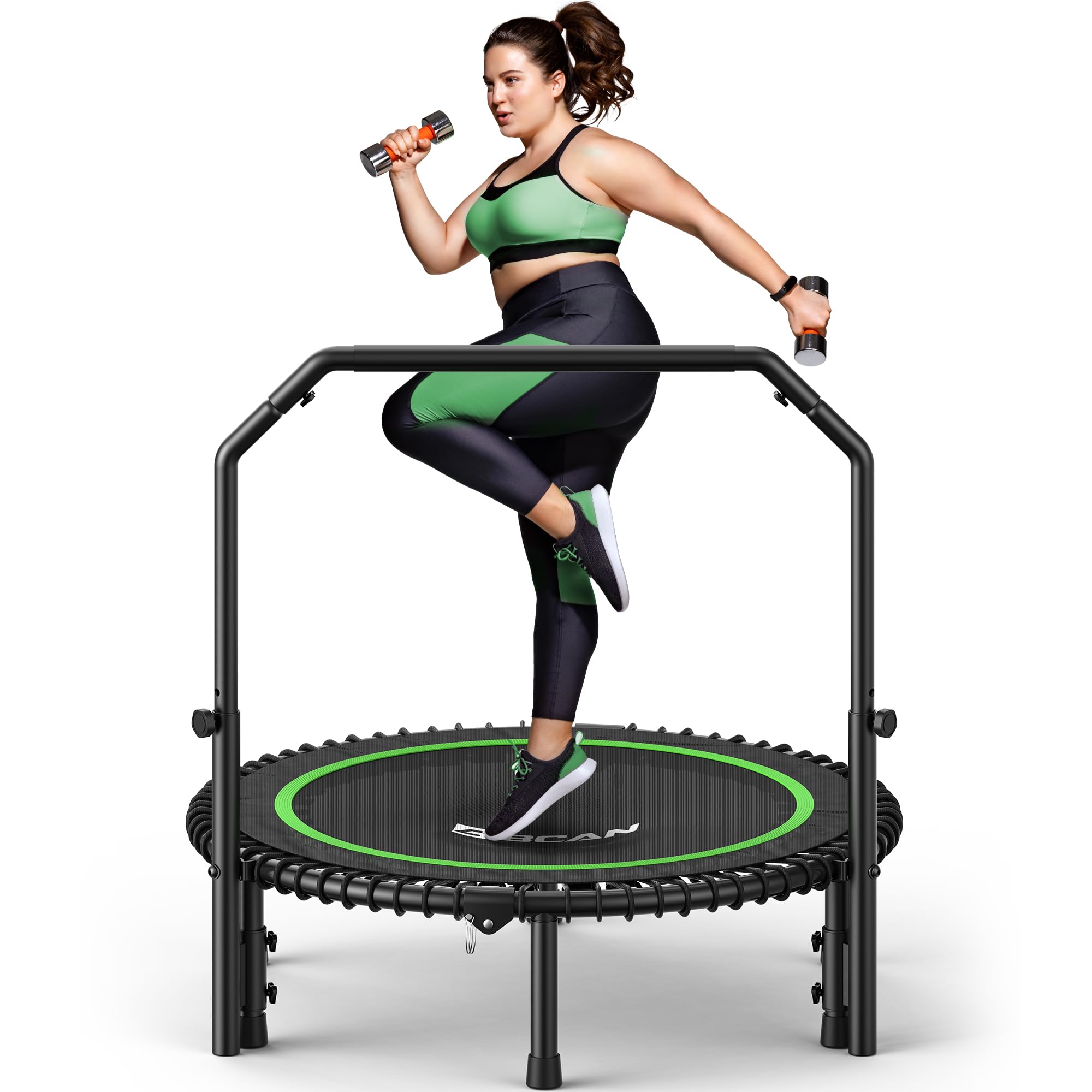 Mini Rebounder Trampoline for Adults – Fitness Trampoline with Adjustable Handle Bar