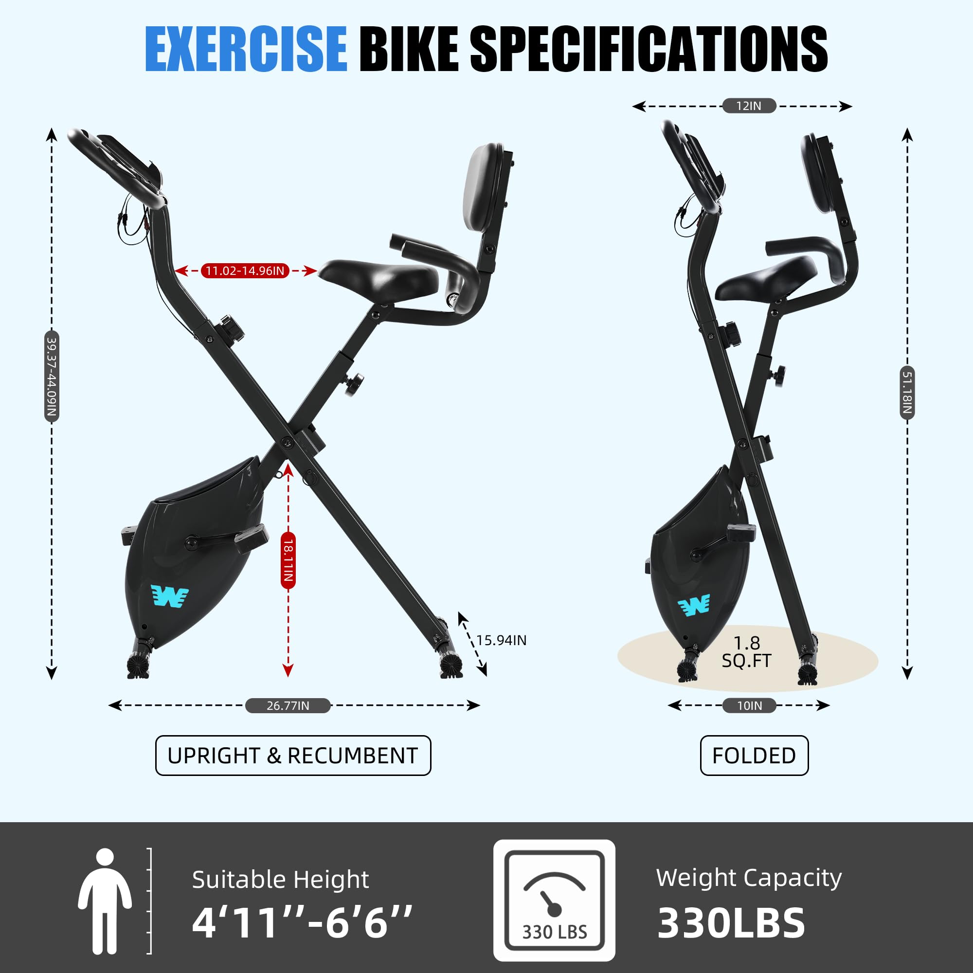 5-in-1 Foldable Exercise Bike – 16-Level Magnetic Indoor Cycling Bike, 350 lb Capacity